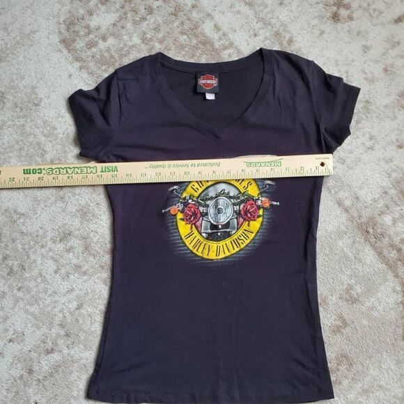 Harley-Davidson Guns And Roses South Bend Black Tshirt Womens SZ L - Picture 6 of 6